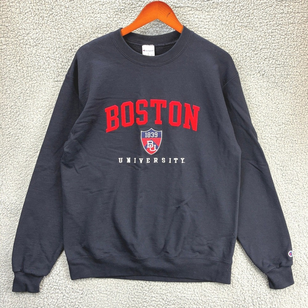 Champion Sweatshirt Boston University Mens Large Navy Blue College Crewneck